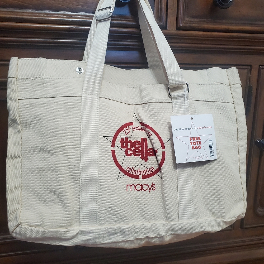 NEW Macy's 25th An8versary The Cellar  Cream Tote Shoulder Cotton  Bag Womens